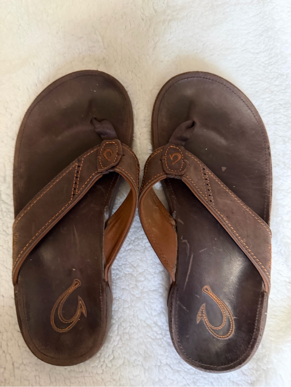 Olukai Men's NUI Brown  size 41 or men’s 8 Leather Flip Flops - Comfortable
